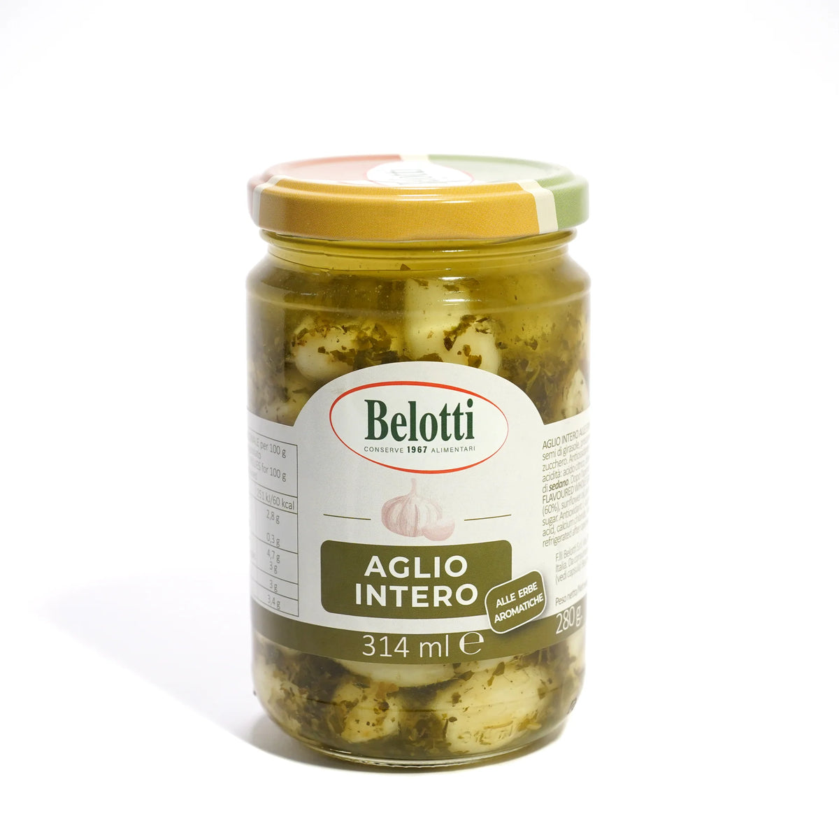 Česnakų skiltelės su aromatinėmis žolelėmis (aliejuje), 314ml